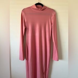 Pink Bodycon Midi Dress W/ Small Front Slip Fashion Nova Size L